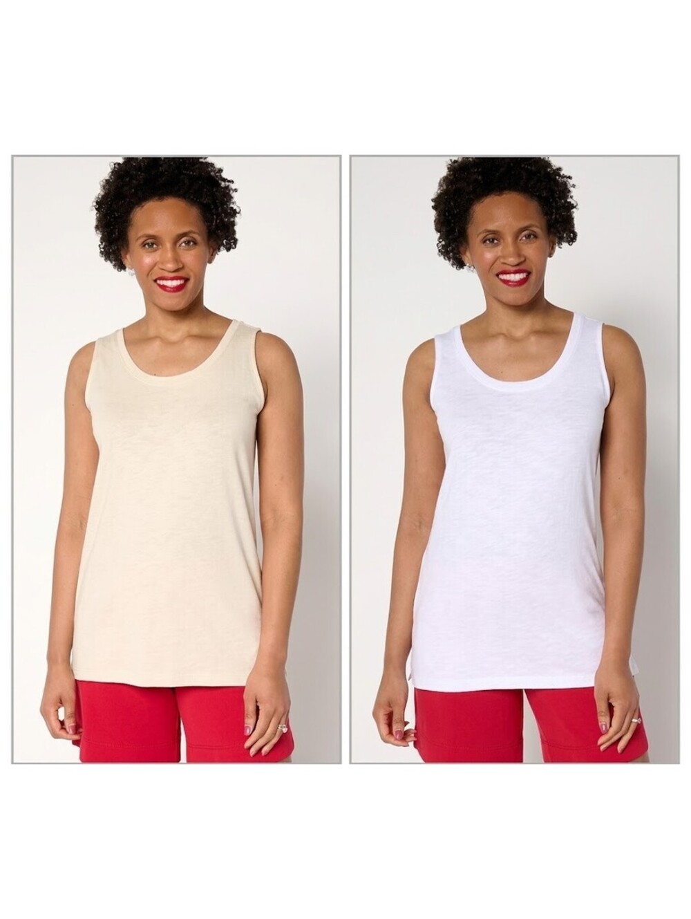 Belle by Kim Gravel Set of 2 Slub Knit Scoop Neck Tank Sand Bar/White, Large